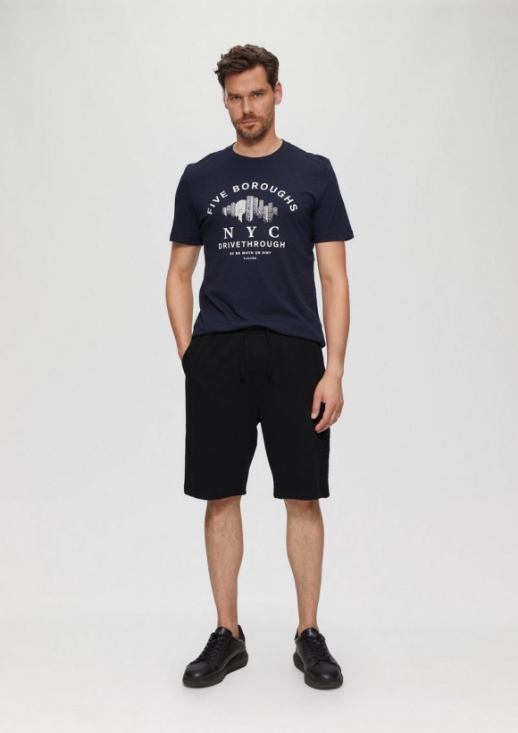 s.Oliver Lässige Sweatshorts aus Flammgarn mit Cargotasche - schwarz