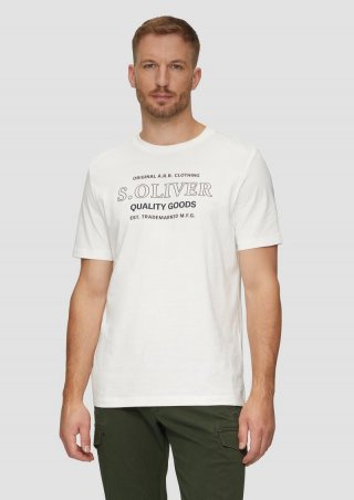 s.Oliver T-Shirt mit Logo-Motiven aus reiner Baumwolle - weiß