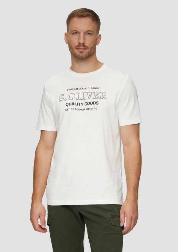 s.Oliver T-Shirt mit Logo-Motiven aus reiner Baumwolle - weiß