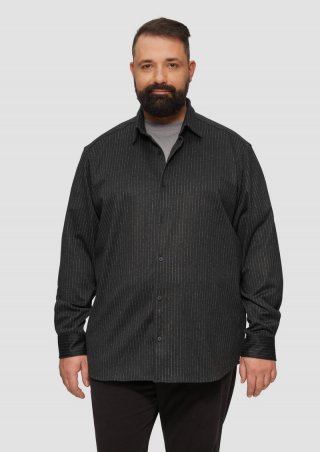s.Oliver Regular Fit: Jersey-Hemd mit Nadelstreifen - schwarz