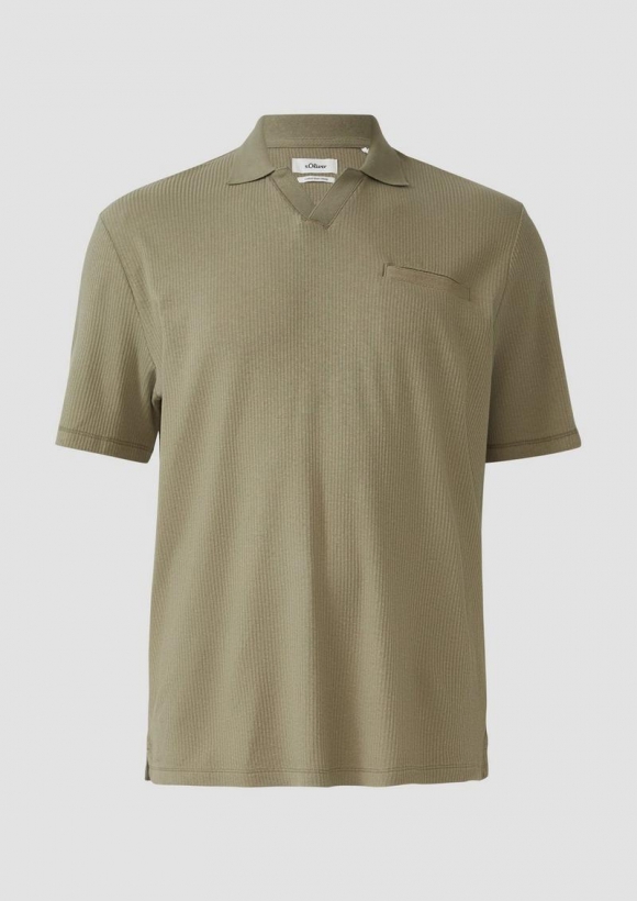 s.Oliver Poloshirt aus Leinenmix mit Brusttasche - olivgrün