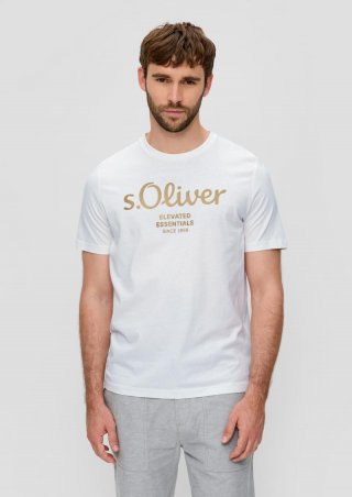 s.Oliver T-Shirt aus Baumwolle mit Label-Print - weiß