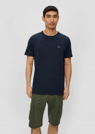 s.Oliver T-Shirt mit Flammgarn-Struktur und Logo-Print - navy