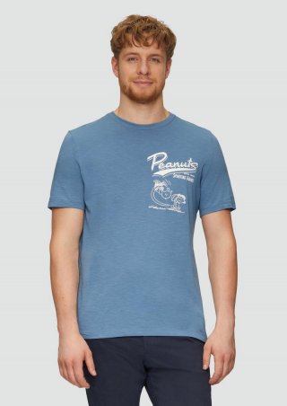 s.Oliver T-Shirt mit Peanuts®-Motiv und Flammgarnstruktur - blau