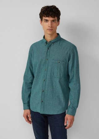 s.Oliver Regular Fit: Lässiges Baumwollhemd mit Button-Down-Kragen - olivgrün
