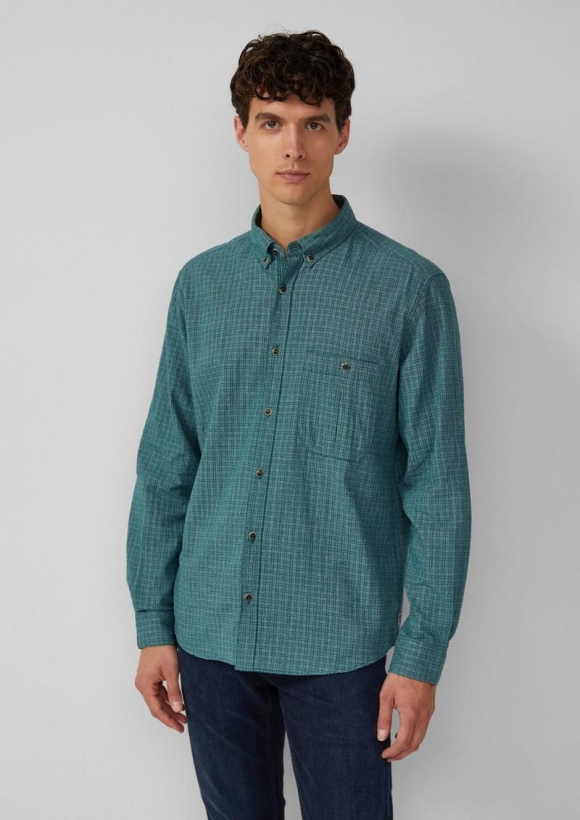 s.Oliver Regular Fit: Lässiges Baumwollhemd mit Button-Down-Kragen - olivgrün