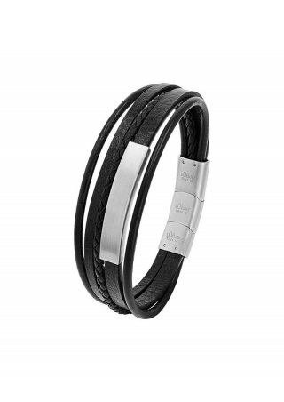 s.Oliver Lederarmband mit Edelstahl - schwarz