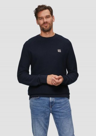 s.Oliver Strickpullover mit Struktur und Label-Patch - navy