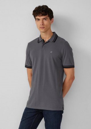 s.Oliver Poloshirt aus Baumwollpiqué mit Kontrast-Details - schiefergrau