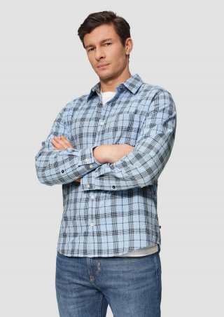 s.Oliver Regular Fit: Kariertes Baumwollhemd aus Seersucker - himmelblau