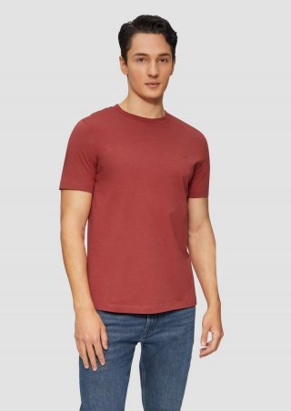 s.Oliver Baumwoll-T-Shirt mit Crew Neck und Logo - rubinrot