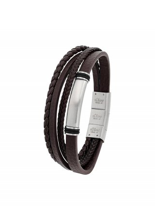 s.Oliver Lederarmband mit Edelstahl - dunkelbraun