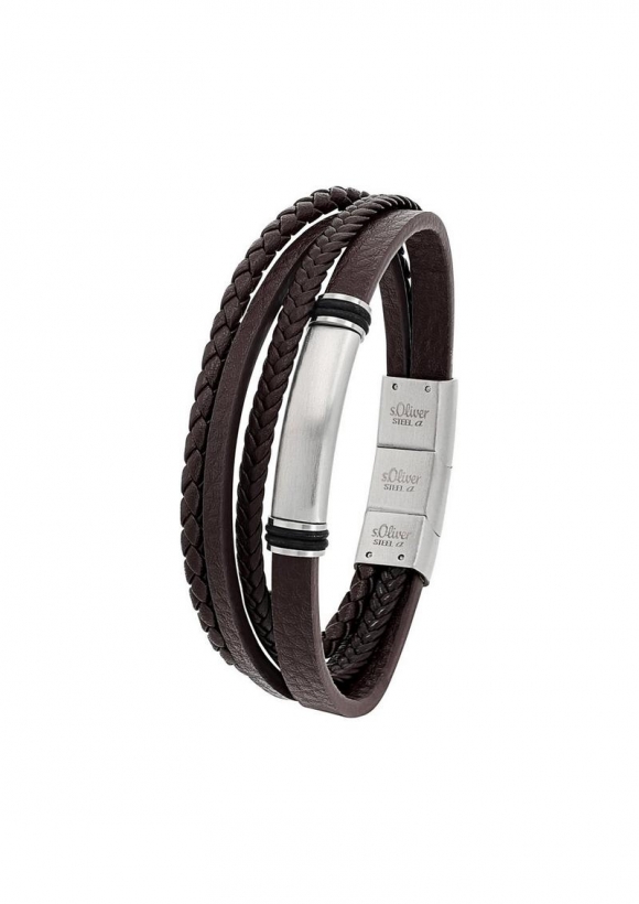 s.Oliver Lederarmband mit Edelstahl - dunkelbraun