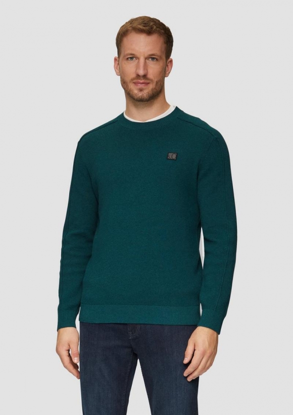 s.Oliver Strickpullover mit Nahtdetails und Logo - petrol