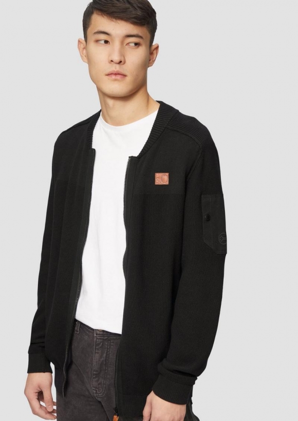 s.Oliver Strickjacke aus Fabricmix mit Bomber-Kragen - schwarz
