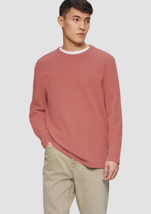 s.Oliver Langarmshirt mit Waffelstruktur und sportiven Details - korallrot
