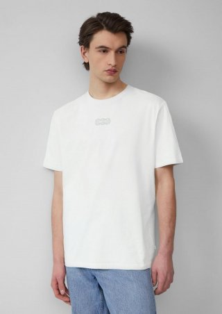 s.Oliver Basic Rundhals T-Shirt mit Frontprint - creme