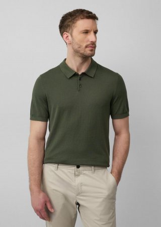 s.Oliver Weiches Strick-Poloshirt aus Baumwoll-Seidenmix - olivgrün