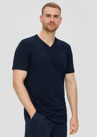 s.Oliver T-Shirt mit V-Ausschnitt und Logo-Detail - navy