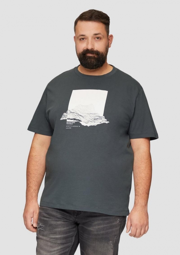 s.Oliver Crew-Neck-Shirt mit Frontprint - schiefergrau