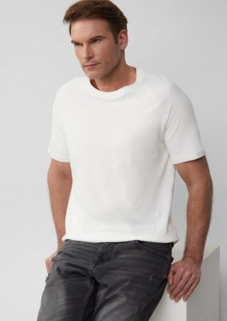s.Oliver Raglan-Shirt mit Flammgarnstruktur - weiß