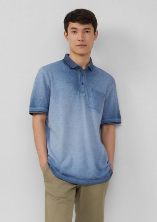 s.Oliver Piqué-Poloshirt mit Waschung und Brusttasche - tiefblau