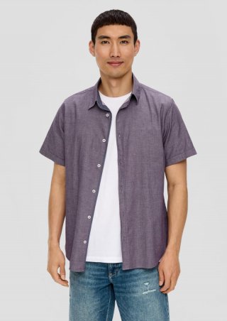 s.Oliver Slim Fit: Kurzarmhemd mit Chambray-Details - lila
