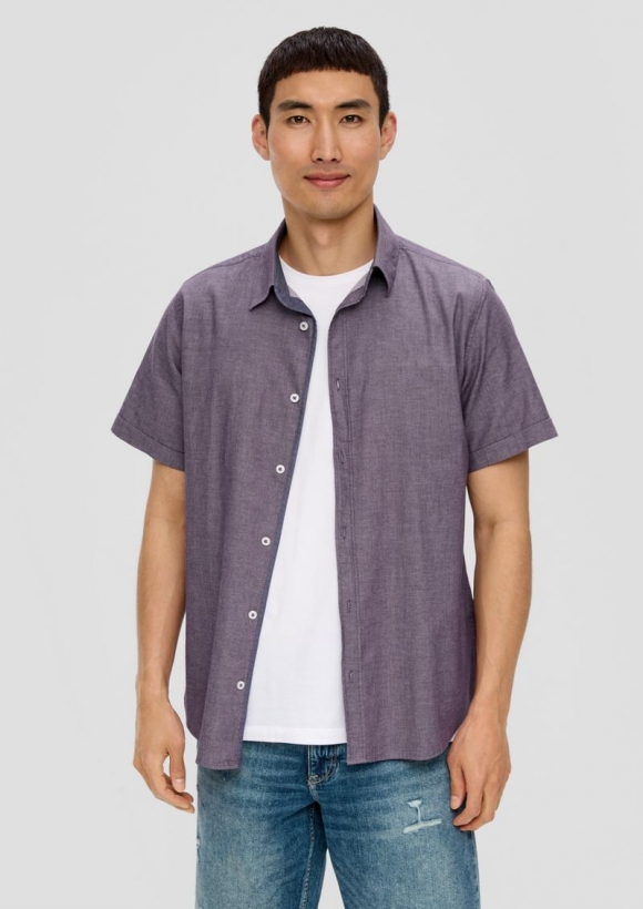 s.Oliver Slim Fit: Kurzarmhemd mit Chambray-Details - lila