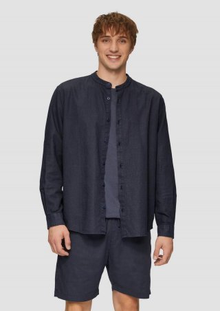 s.Oliver Hemd aus Leinenmix mit Garment Dye - tiefblau