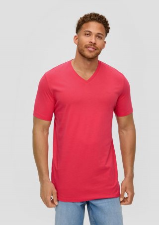 s.Oliver T-Shirt mit V-Ausschnitt und Logo-Detail - himbeere