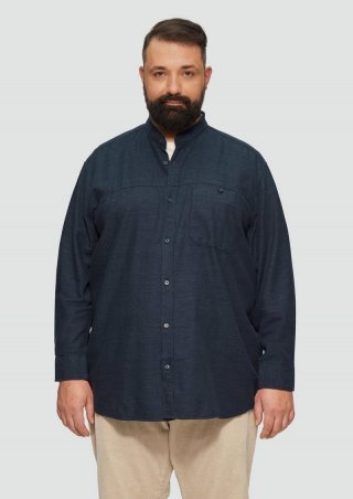 s.Oliver Regular Fit: Strukturiertes Baumwollhemd mit Stehkragen - navy