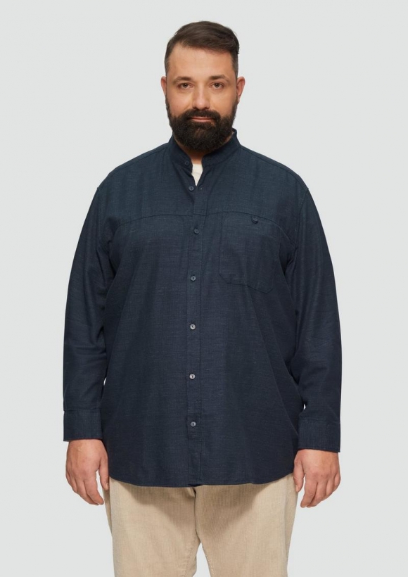 s.Oliver Regular Fit: Strukturiertes Baumwollhemd mit Stehkragen - navy