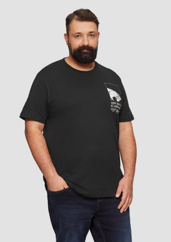 s.Oliver Baumwoll-T-Shirt mit Frontprint - schwarz