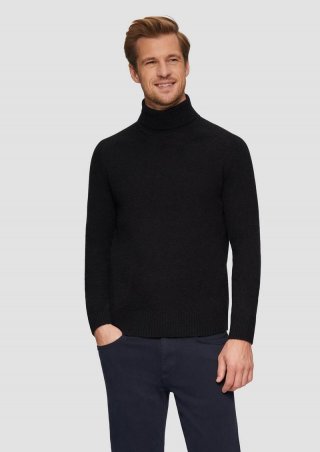 s.Oliver Rollkragenpullover aus reiner Wolle - schwarz