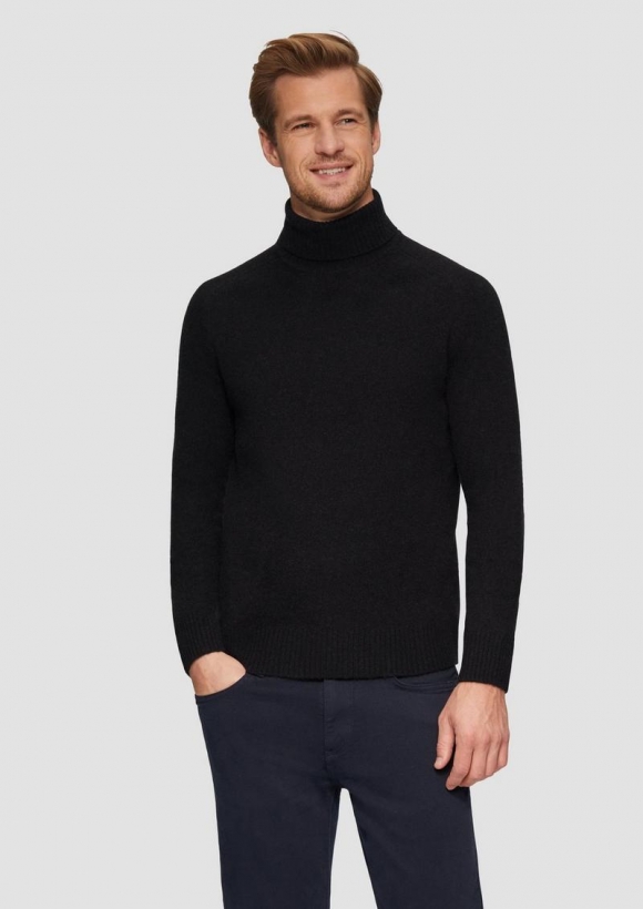 s.Oliver Rollkragenpullover aus reiner Wolle - schwarz
