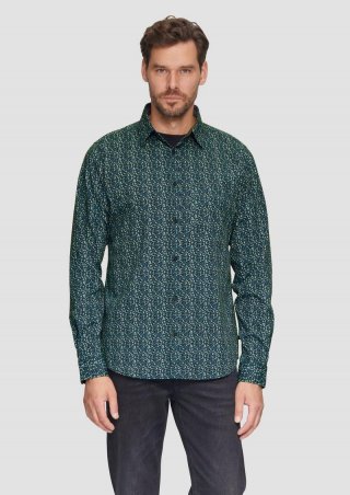 s.Oliver Slim Fit: Gemustertes Hemd mit Kentkragen - petrol