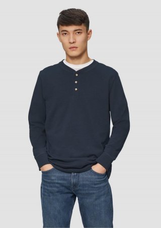 s.Oliver Langarmshirt mit Henleyausschnitt und Ärmel-Bündchen - tiefblau