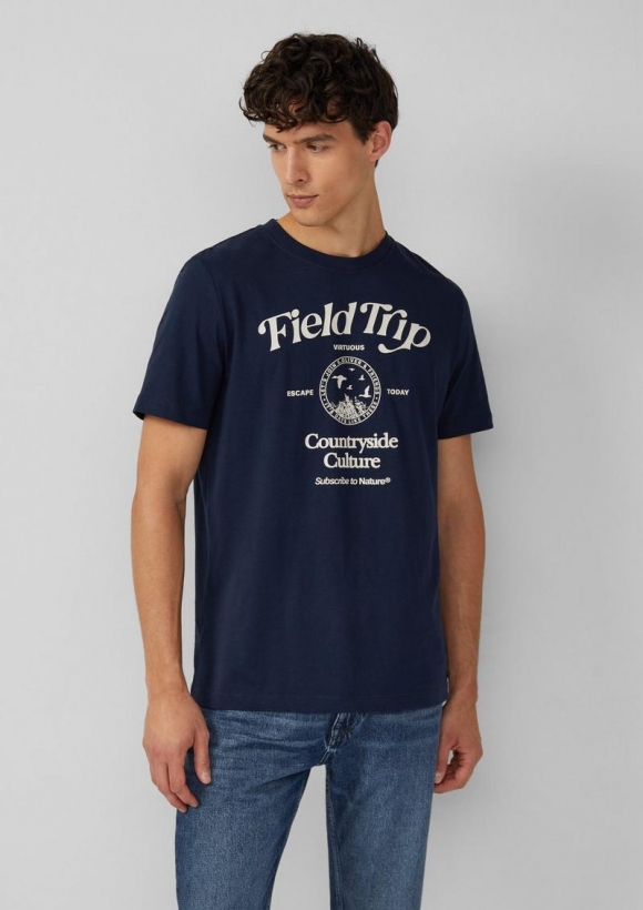 s.Oliver Baumwoll-T-Shirt mit Frontprint - navy