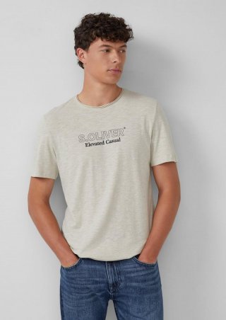 s.Oliver Meliertes T-Shirt mit Rollkante und Frontprint - weiß