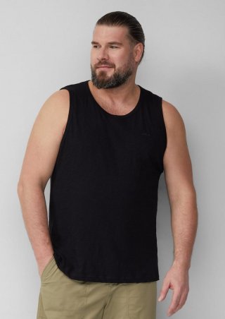 s.Oliver Baumwoll-Tanktop mit Flammgarnstruktur - schwarz