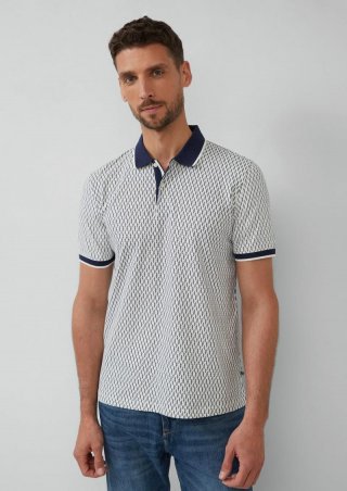 s.Oliver Piqué-Poloshirt mit Print und Kontrast-Details - weiß