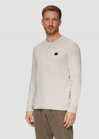 s.Oliver Strickpullover mit Nahtdetails und Logo - wollweiß