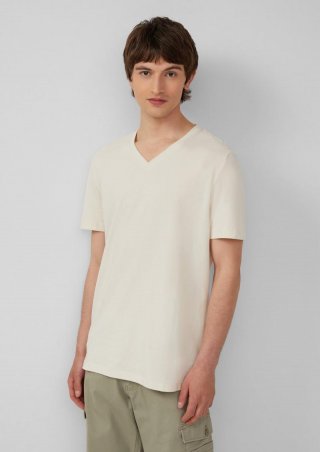 s.Oliver Jersey-T-Shirt mit V-Ausschnitt und Logo - wollweiß