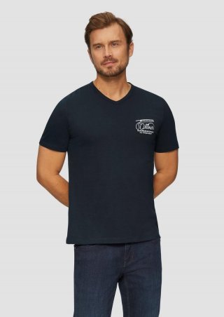 s.Oliver T-Shirt mit Logostickerei - navy