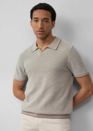 s.Oliver Gestricktes Poloshirt aus Leinenmix - sandstein