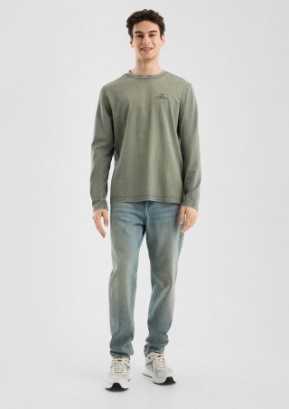 s.Oliver Gewaschenes Langarmshirt aus angerauter Baumwollqualität - olivgrün