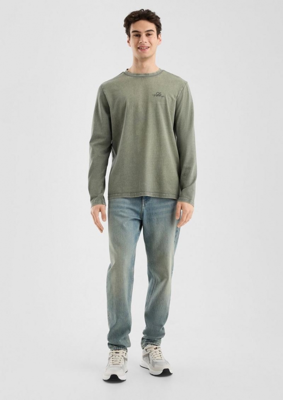 s.Oliver Gewaschenes Langarmshirt aus angerauter Baumwollqualität - olivgrün