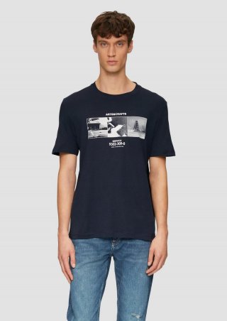 s.Oliver T-Shirt mit Crew Neck und Frontprint - navy
