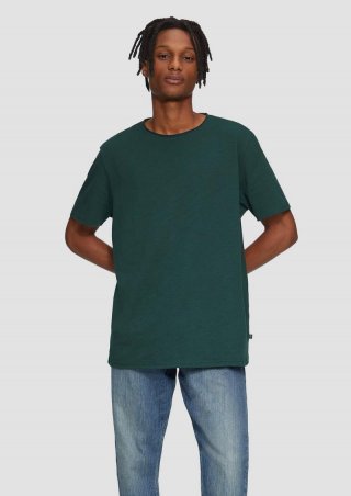 s.Oliver Baumwollshirt mit Rollkante und Flammgarnstruktur - smaragd