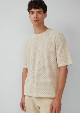 s.Oliver Häkel-T-Shirt im Relaxed Fit aus Baumwolle - helles sand